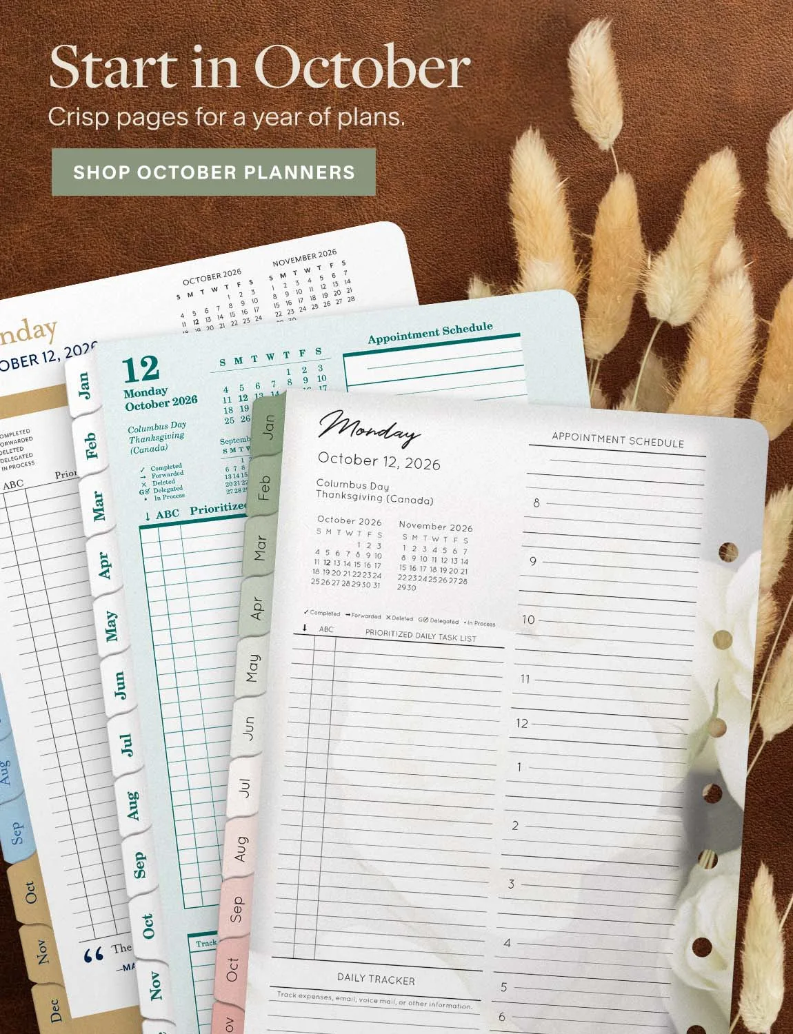Start in October. Crisp pages for a year of plans. Shop October Planners.