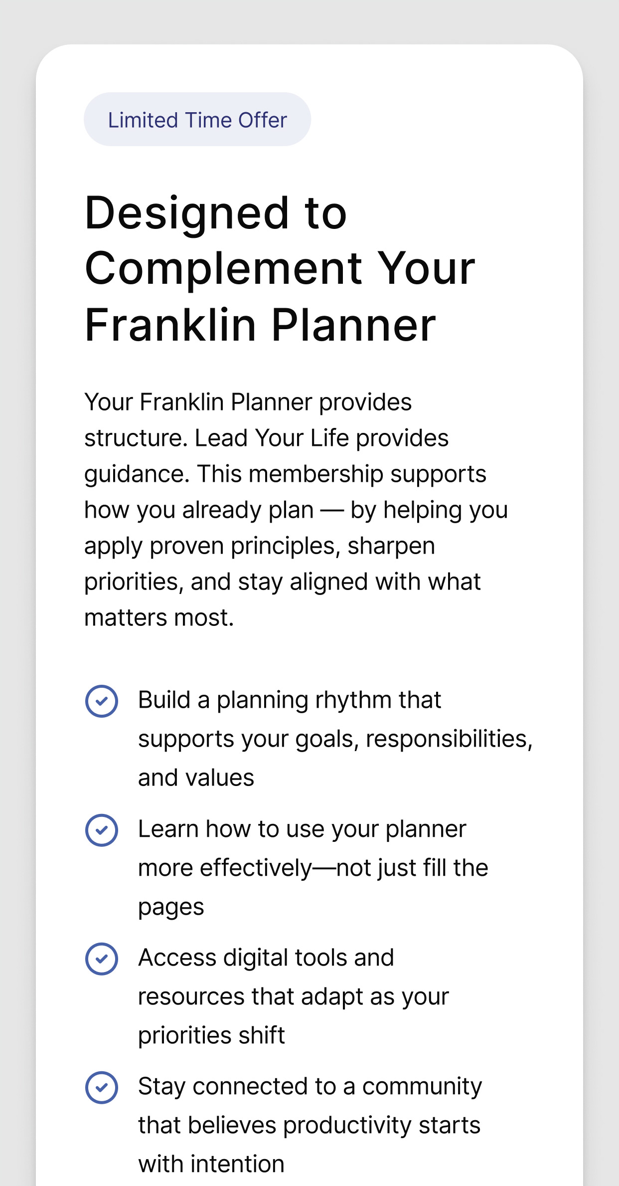Designed to complement your Franklin Planner.